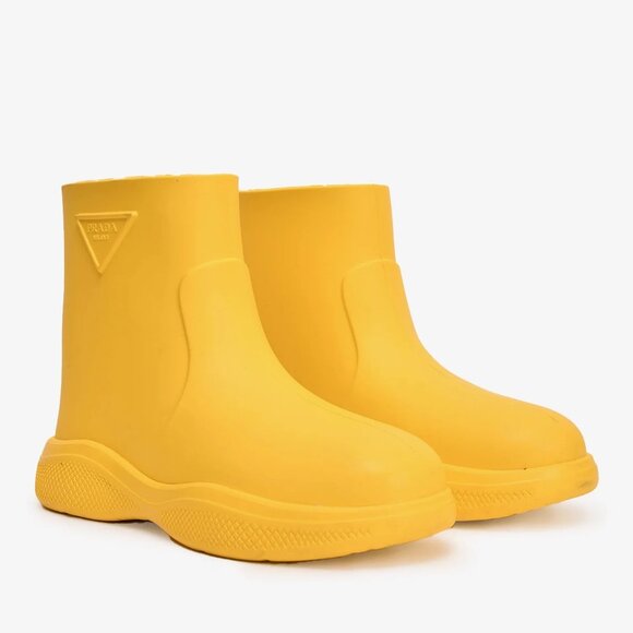 Prada Yellow Rubber Logo Rainboots Size 35 - Picture 1 of 6